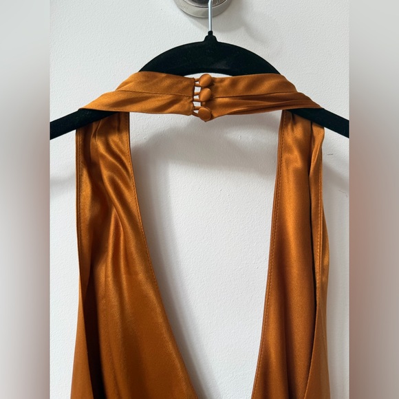 NWT NEW Reformation Daniela Silk Maxi Deep V Dress Copper Burnt Orange Brown - Picture 14 of 17